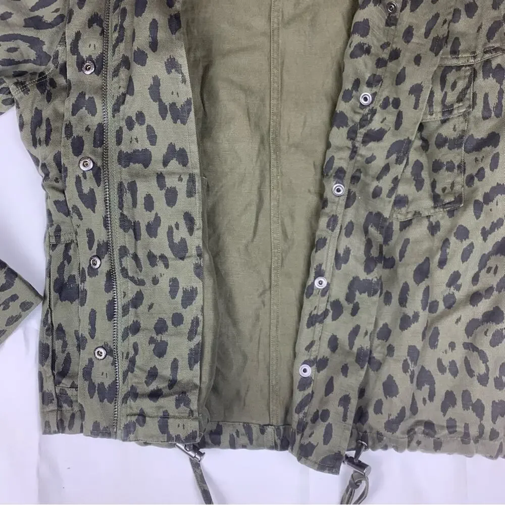 Rails women's Extra small XS green Olive Leopard Print Jacket linen lyocell